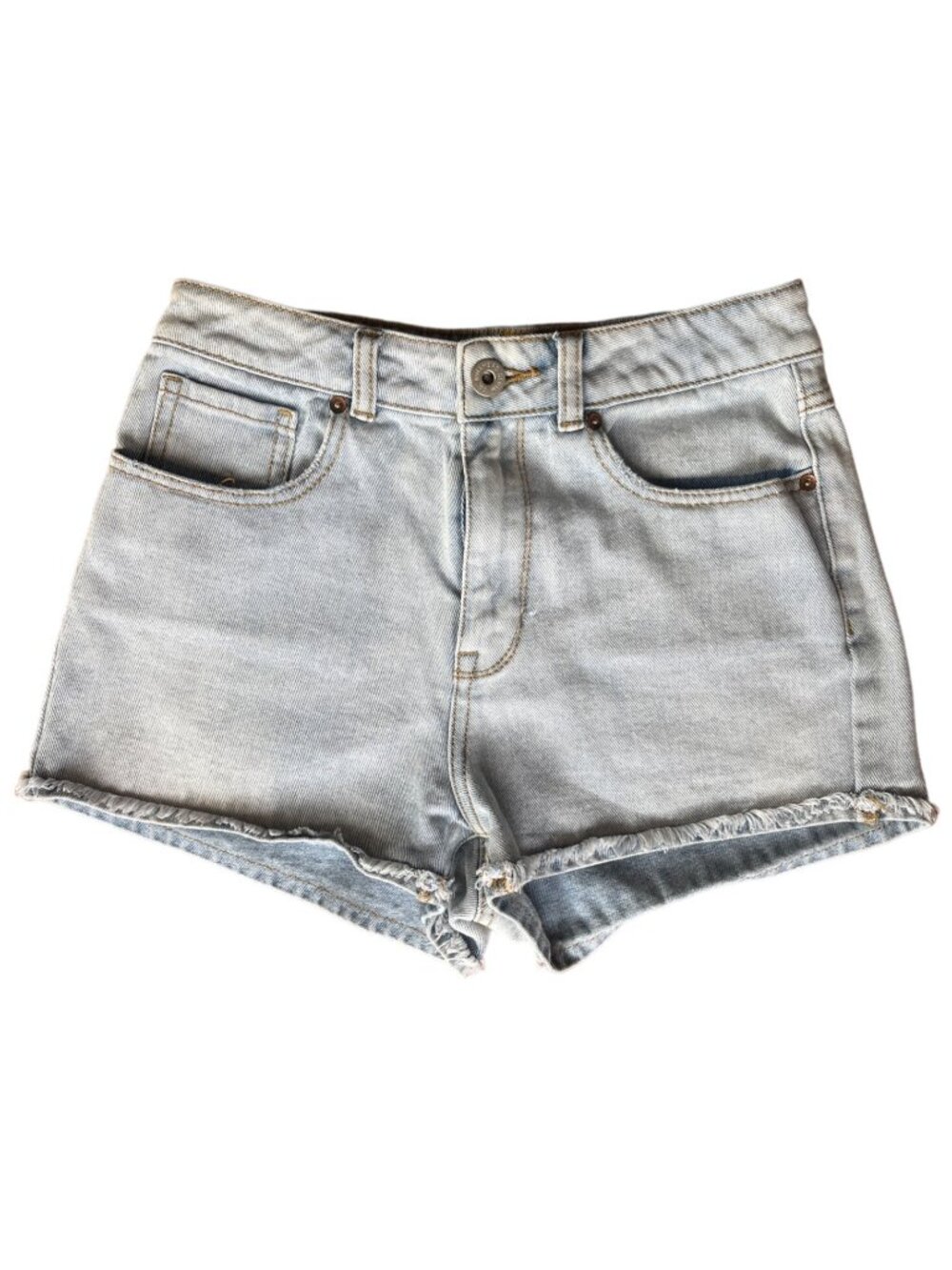 Bullhead Denim Co. Mom Shorts Women's 5 Light Wash High Rise Frayed Hem